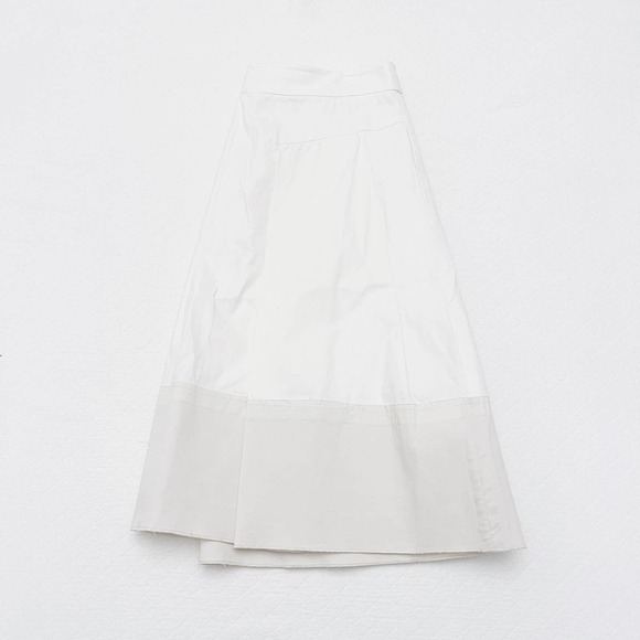 Rebecca Taylor Pleated Cream Skirt Contrast Banded Hem SZ6 - Picture 2 of 6